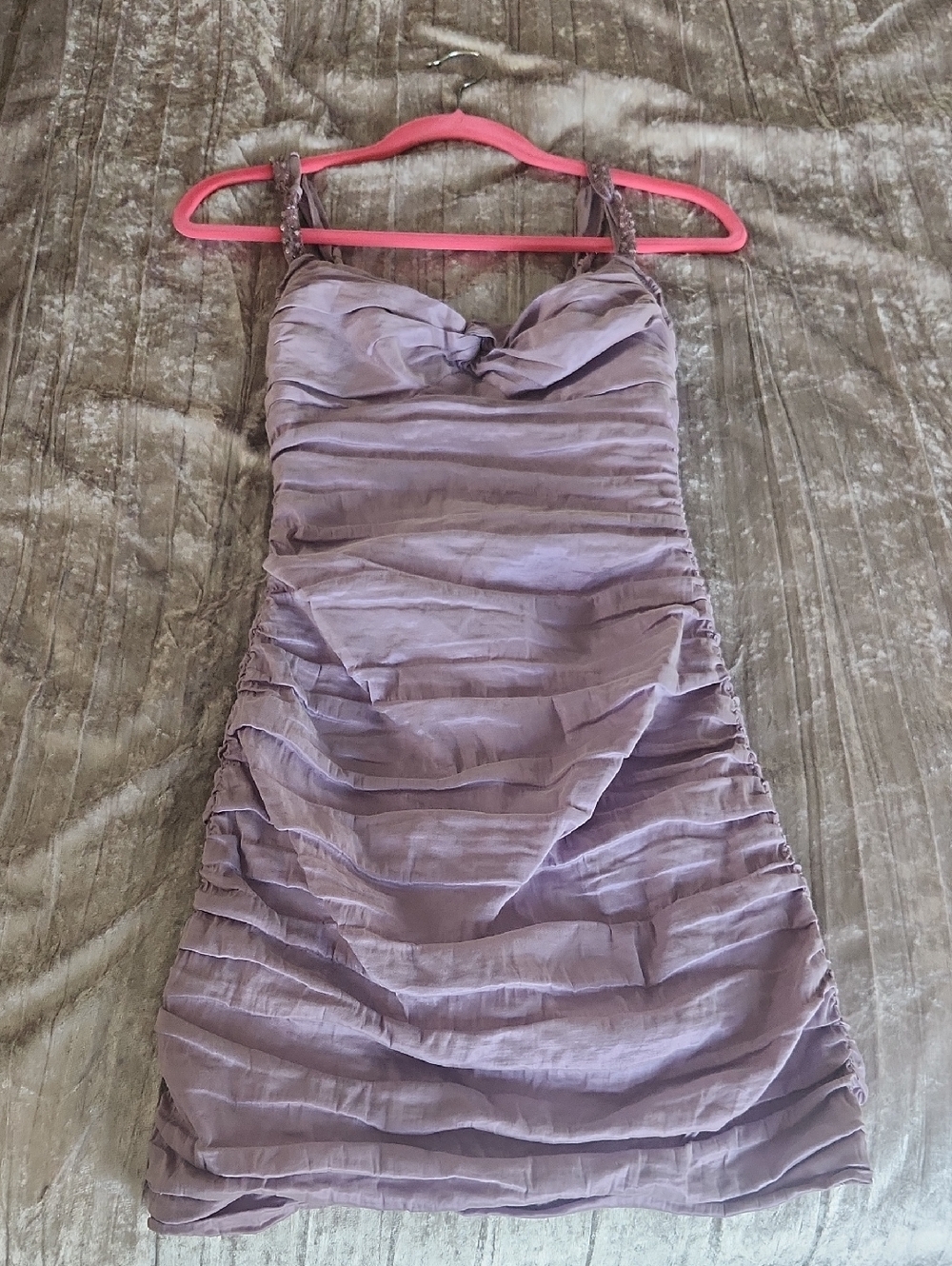 BCBGMaxAzria Lilac Ruched Mini Dress